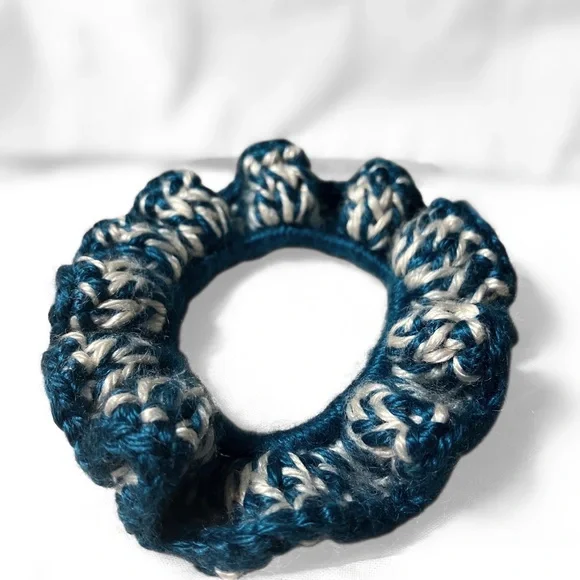 HANDMADE. Blue scrunchie set! *SET OF TWO* made from bamboo yarn! - Picture 7 of 10
